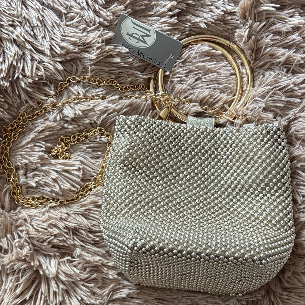 Jessica McClintock Silver and Gold Beaded Clutch